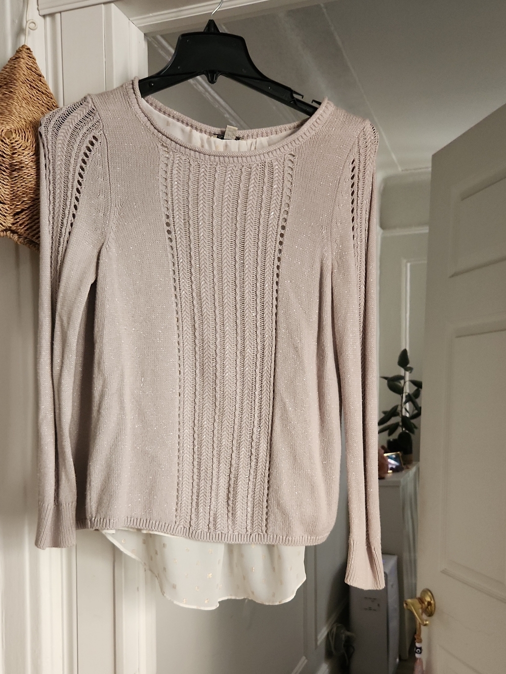 Lucky Brand Light Beige Crewneck Sweater with Knit Detail
